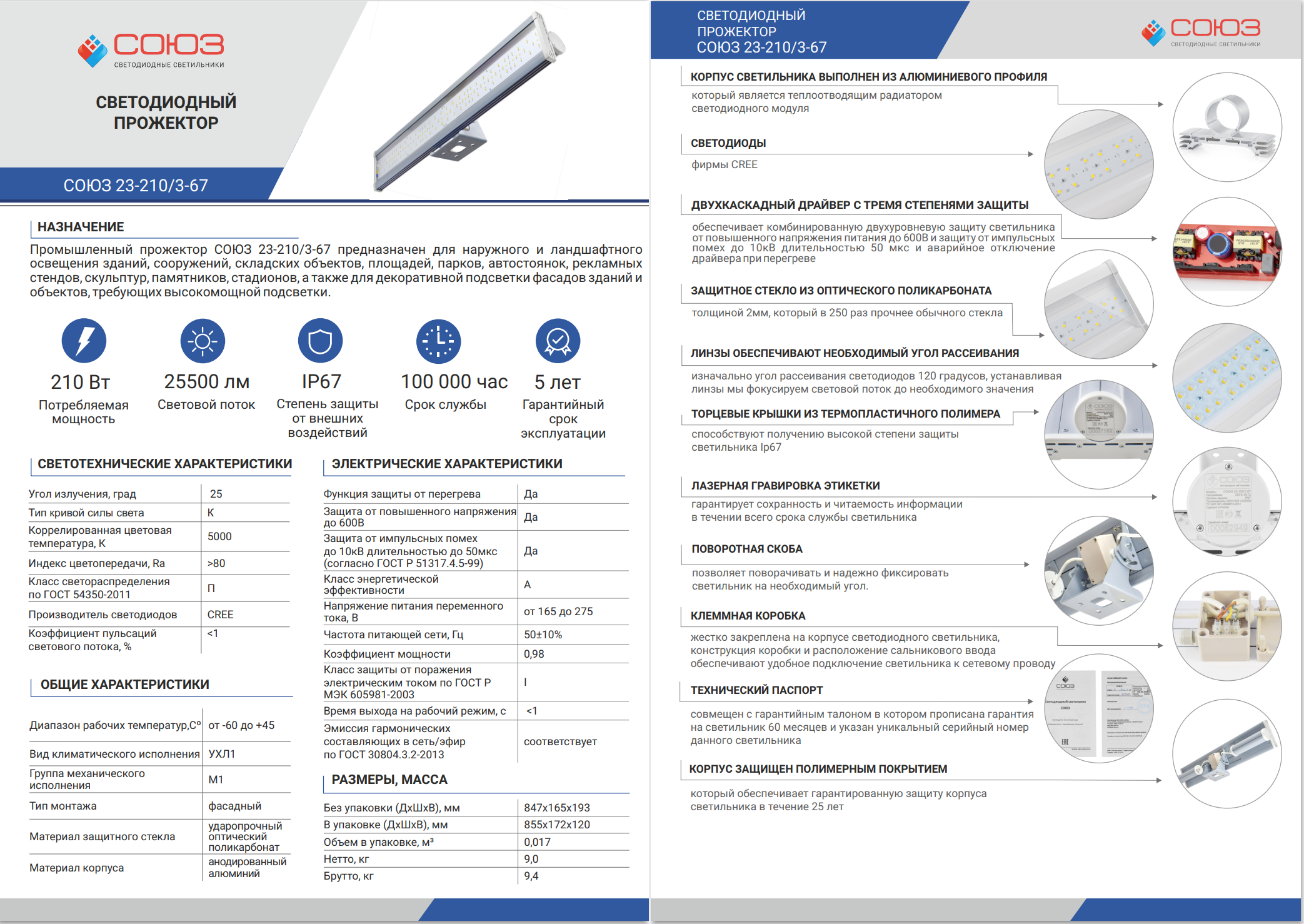 спецификация прожектора 23-210 3-67